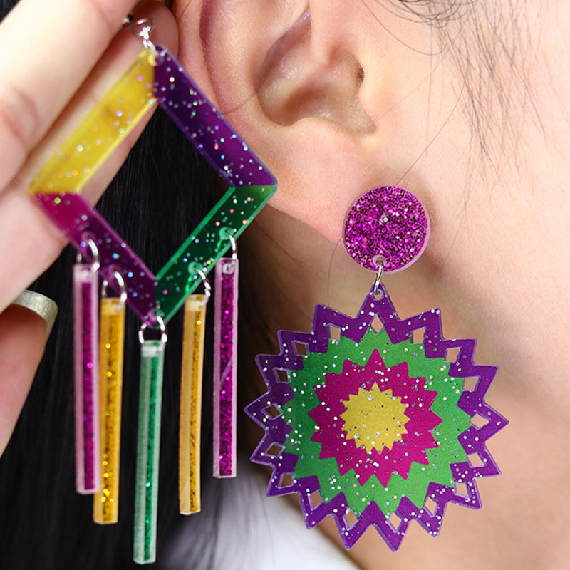 Anting-anting Geometri Berwarna-warni Fesyen Pesta Karnival