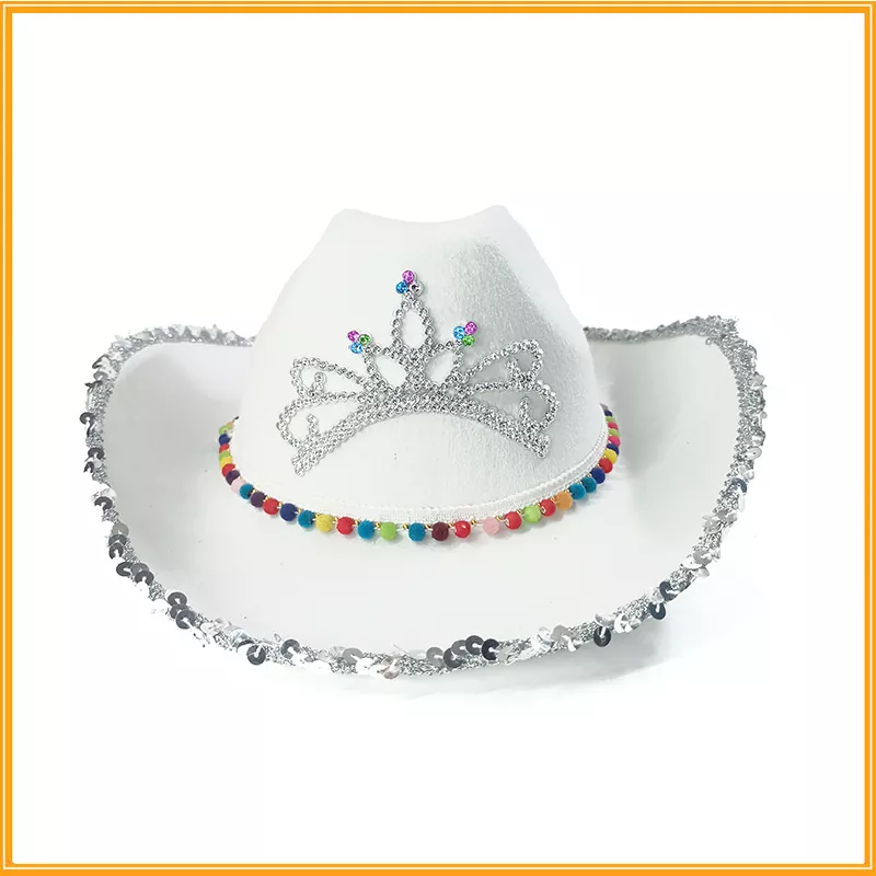 Felt Cowboy Hat dengan Color Pom Pom Edge