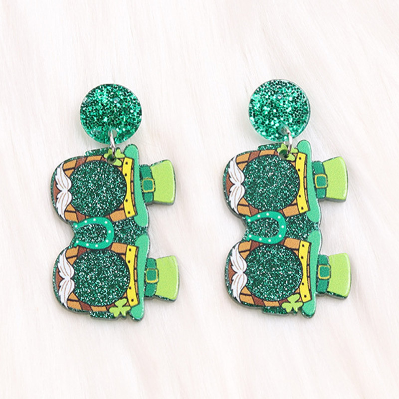 Festival Patrick's Day Acrylic Clover Dwarf Anting Comel Lucu