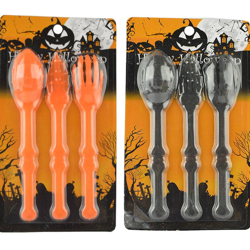 Pinggan makan reka bentuk rangka plastik parti Halloween 17cm