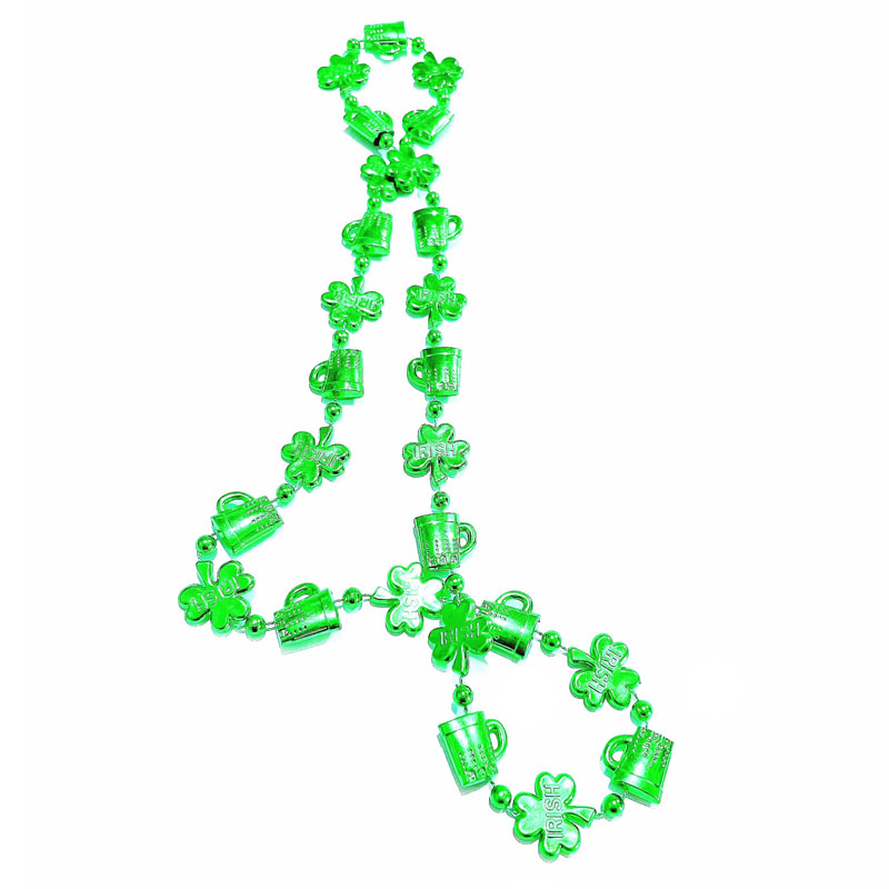 Kalung manik plastik shamrock hijau Ireland