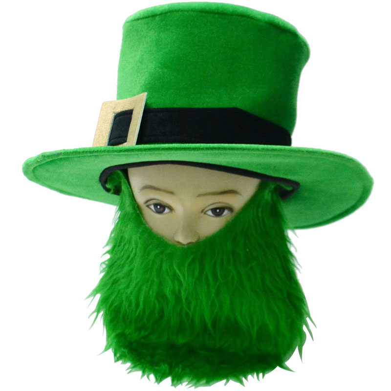 Topi Pesta Hari St. Patrick Dekorasi Shamrock dengan Janggut