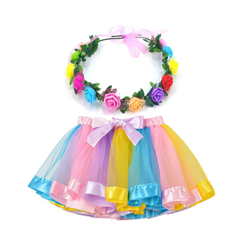 Mesh Short Dress Ribbon Bow Baby Sweet Sweet Skirts dengan ikat kepala