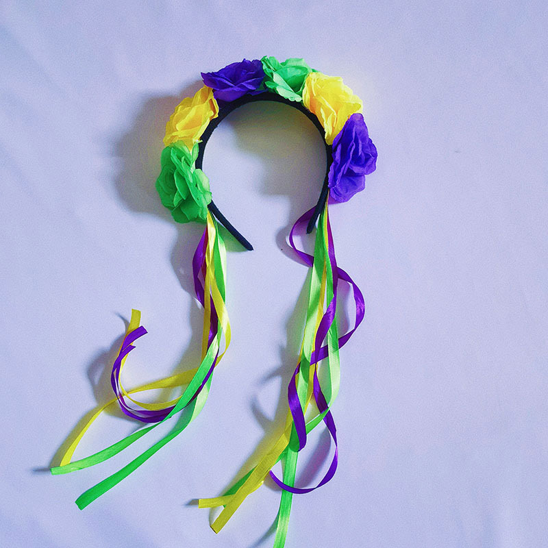 Bunga Buatan Buatan Hijau Kuning Ungu Grosgrain Ribbon Headband