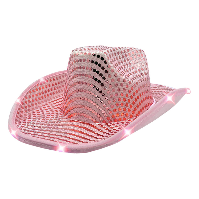 Topi koboi sequin dengan cahaya LED