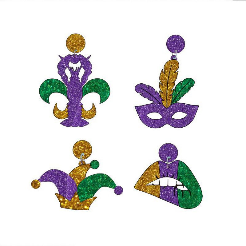 Topeng Bibir Crawfish Mardi Gras Dan Anting-anting Stud Akrilik Topi Jester